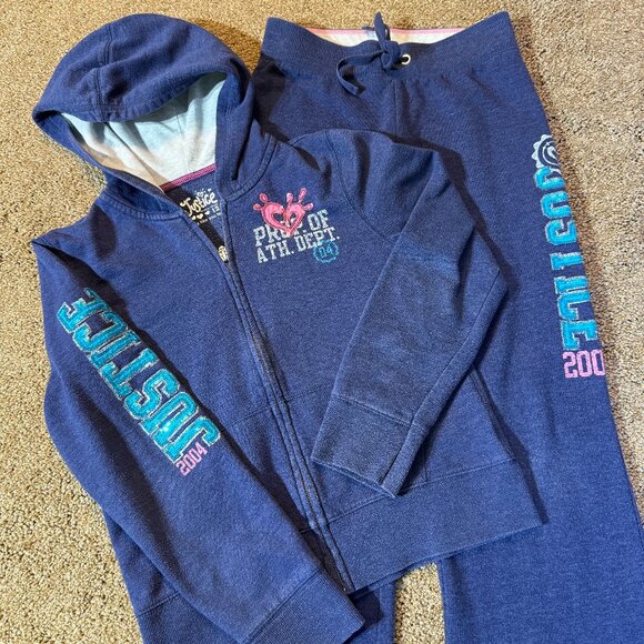 Justice Hoodie Sweatshirt and Pants Combo Vintage Dark Blue Sequin Size Girls 12 - Picture 1 of 11